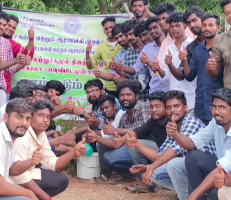 A group of young people collaborating on an eco-project
