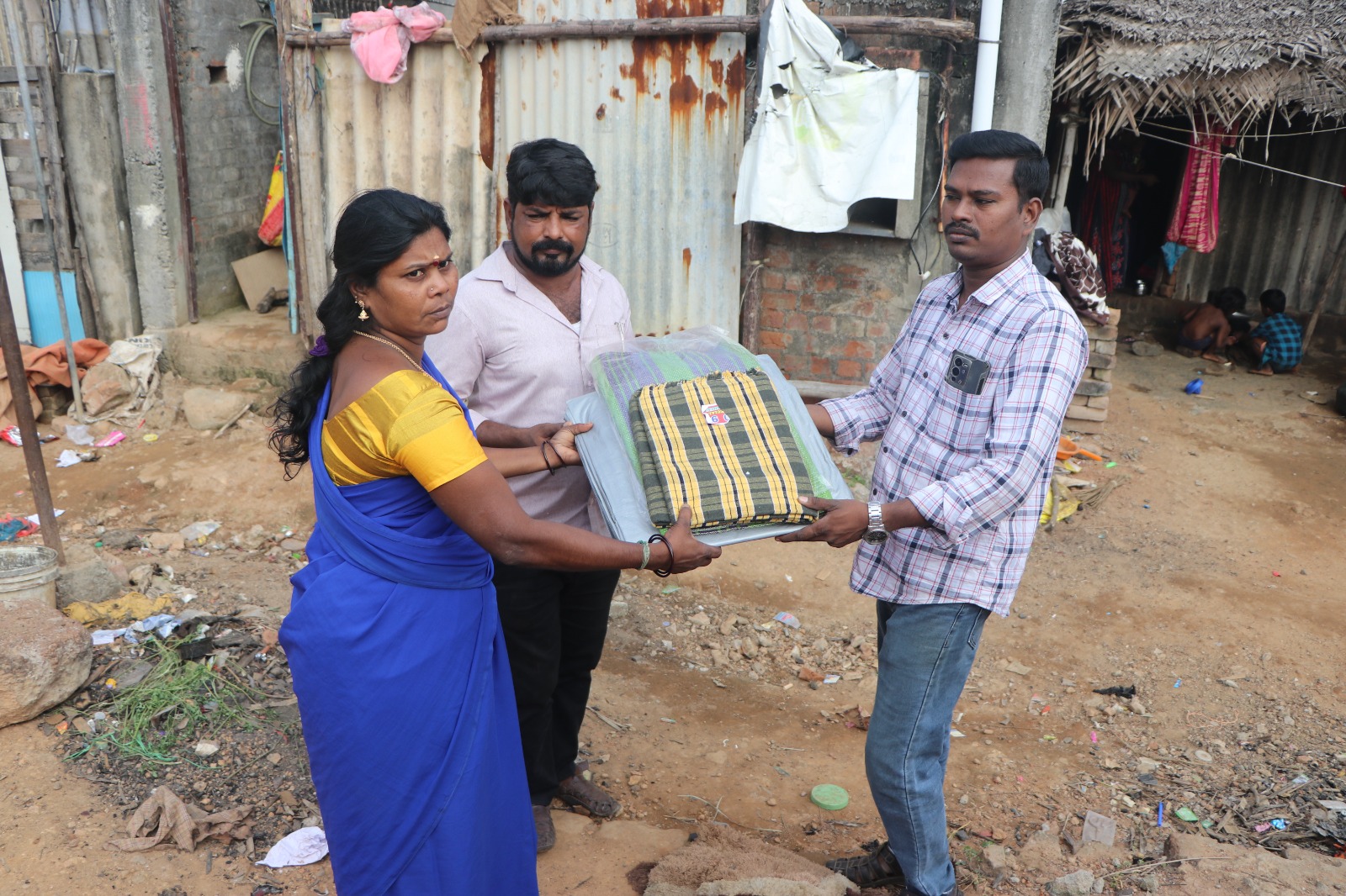 Person receiving a warm blanket